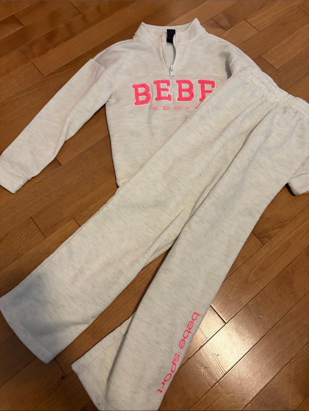 bebe Light Heather Gray Sweatshirt & Sweatpants Set with Pink Logo